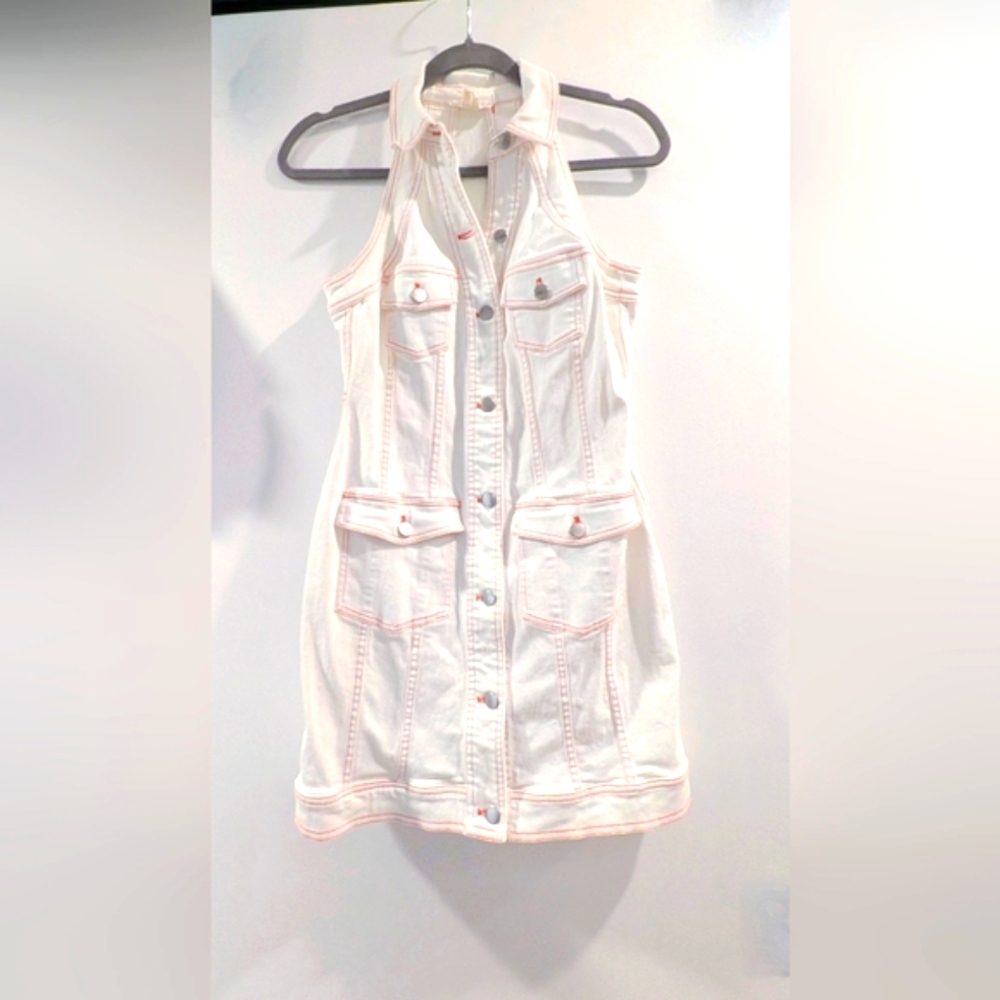 Nicole Miller White Denim Button Up Collared Mini Dress